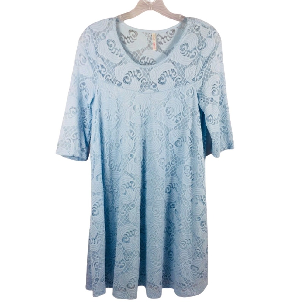 Crece Dress Womens Medium Blue Lace Mini Pastel Romantic Feminine Party Event